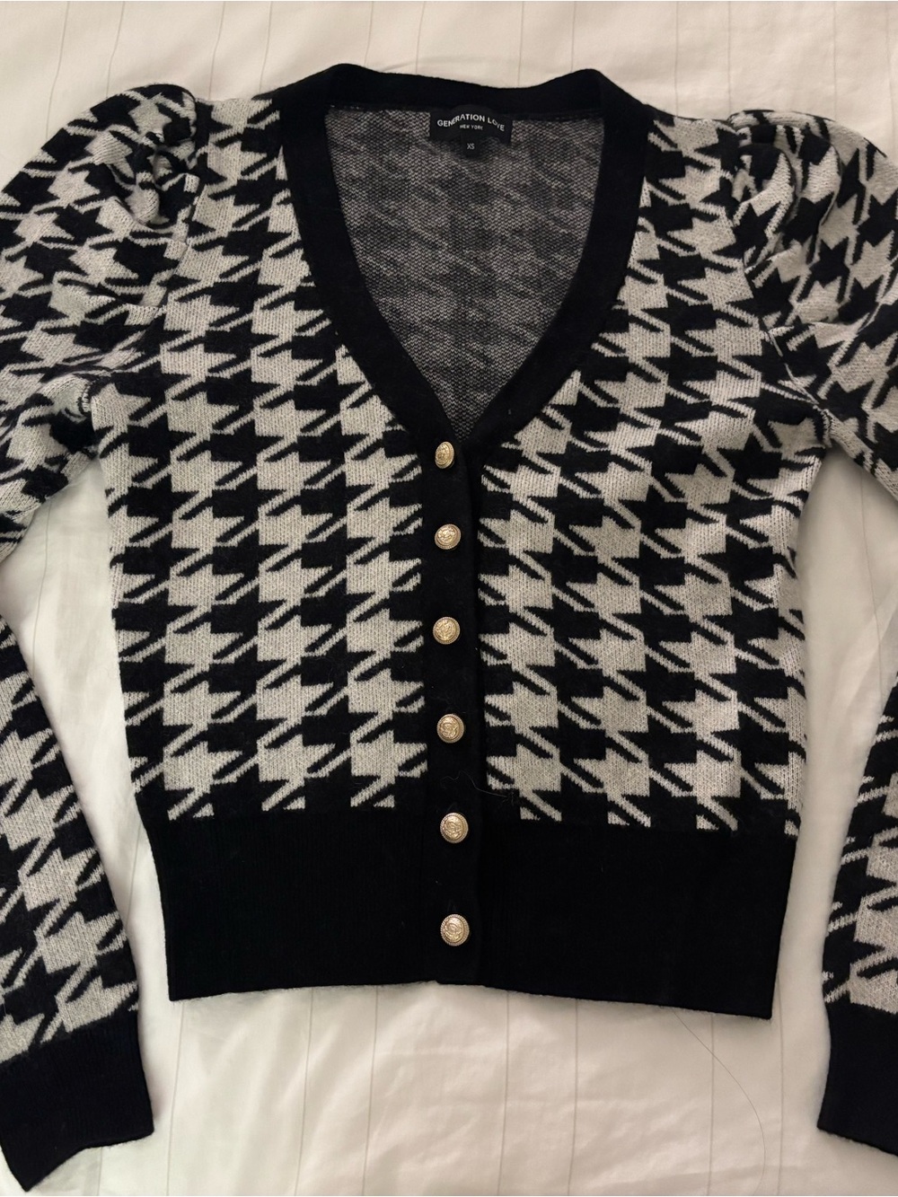 Generation Love NWOT Knit Houndstooth Button Cardigan in Black and White